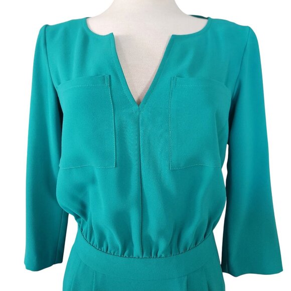 Trina Turk V neck 3/4 Sleeve Sheath Dress Women's Size 2 Green - Picture 5 of 10